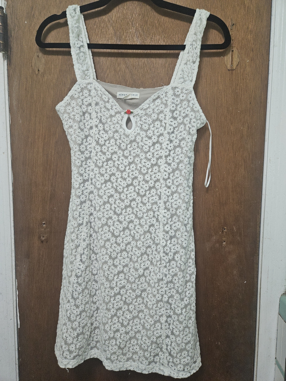 Aeropostale White Lace Mini Dress with Red Rose Accent